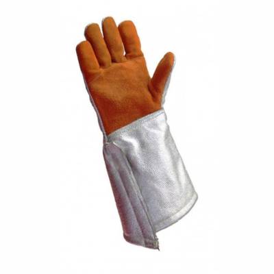 HTR LEATHER GLOVES WITH ALUMINISED BACK, ALUMINISED OVERSLEEVES AND VELCRO CLOSURE