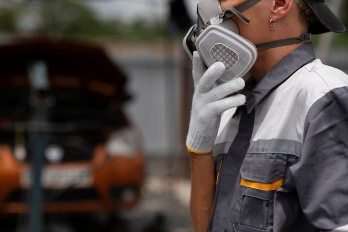 Man wearing personal protective equipment