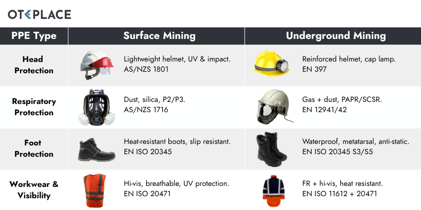 Difference between surface and underground mining safety equipment (PPE)
