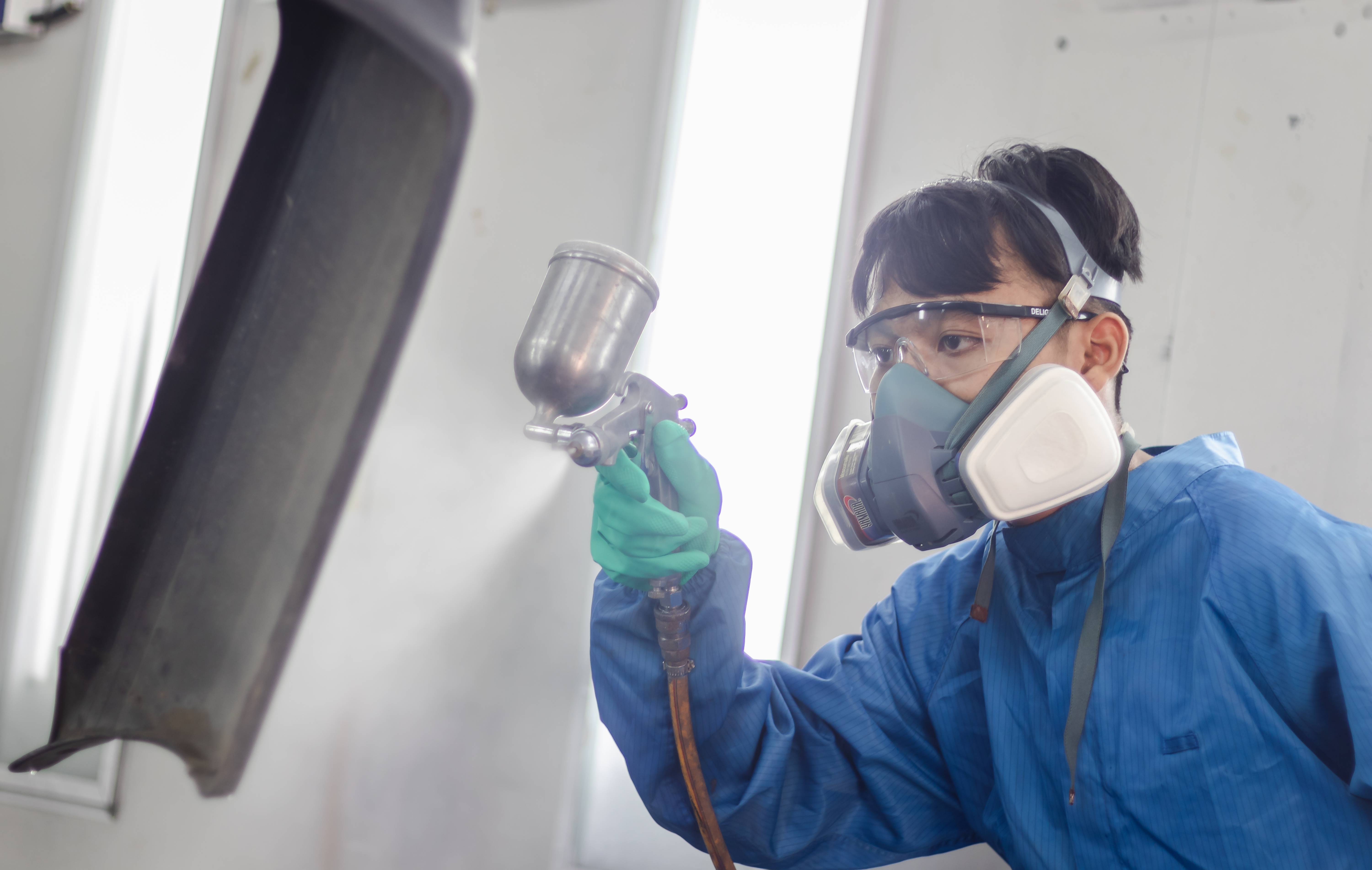 working with respirator mask